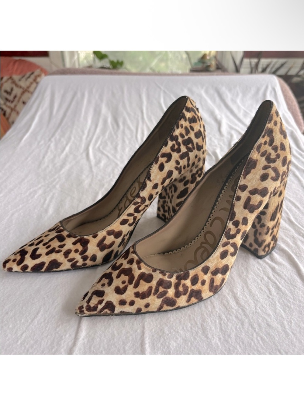 Sam Edelman Leopard Print Pointed Block Heel Pumps - Brown/Tan - Picture 5 of 6